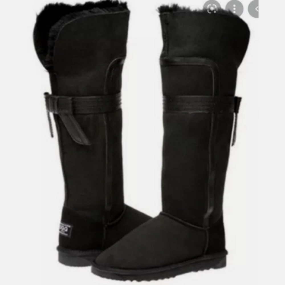 Ugg Genevieve Over The Knee Boots Suede Leather Fur Bows Designer Luxury #159